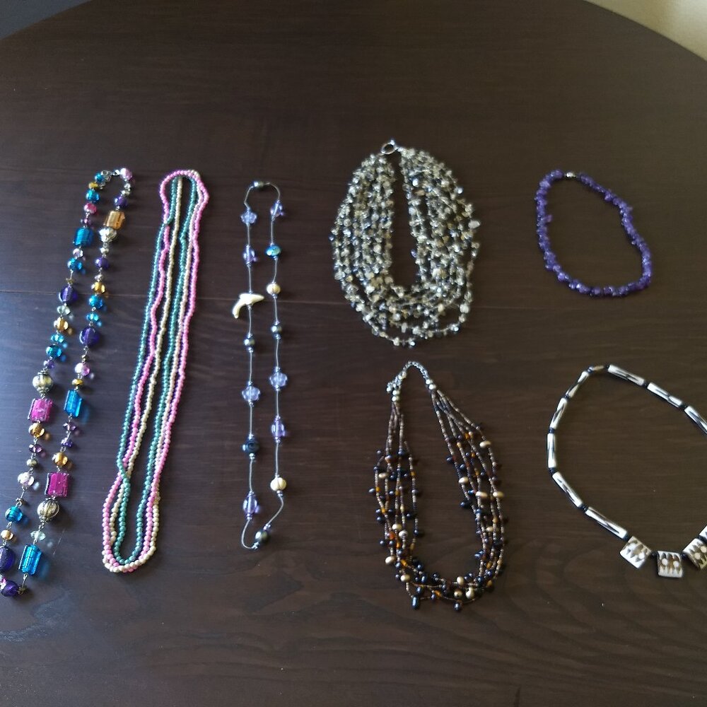 Glass and Stone Bead Necklaces Lot 9  Variety Styles Sizes Colors Lengths Boho